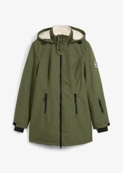 bonprix Jacken & Mäntel|Bekleidung·Hosen^wasserdichte Funktions-Outdoor-Longjacke mit Teddyfleece dunkelkhaki meliert