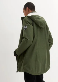 bonprix Jacken & Mäntel|Bekleidung·Hosen^wasserdichte Funktions-Outdoor-Longjacke mit Teddyfleece dunkelkhaki meliert
