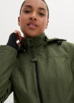 bonprix Jacken & Mäntel|Bekleidung·Hosen^wasserdichte Funktions-Outdoor-Longjacke mit Teddyfleece dunkelkhaki meliert