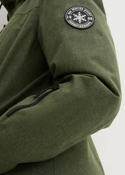 bonprix Jacken & Mäntel|Bekleidung·Hosen^wasserdichte Funktions-Outdoor-Longjacke mit Teddyfleece dunkelkhaki meliert