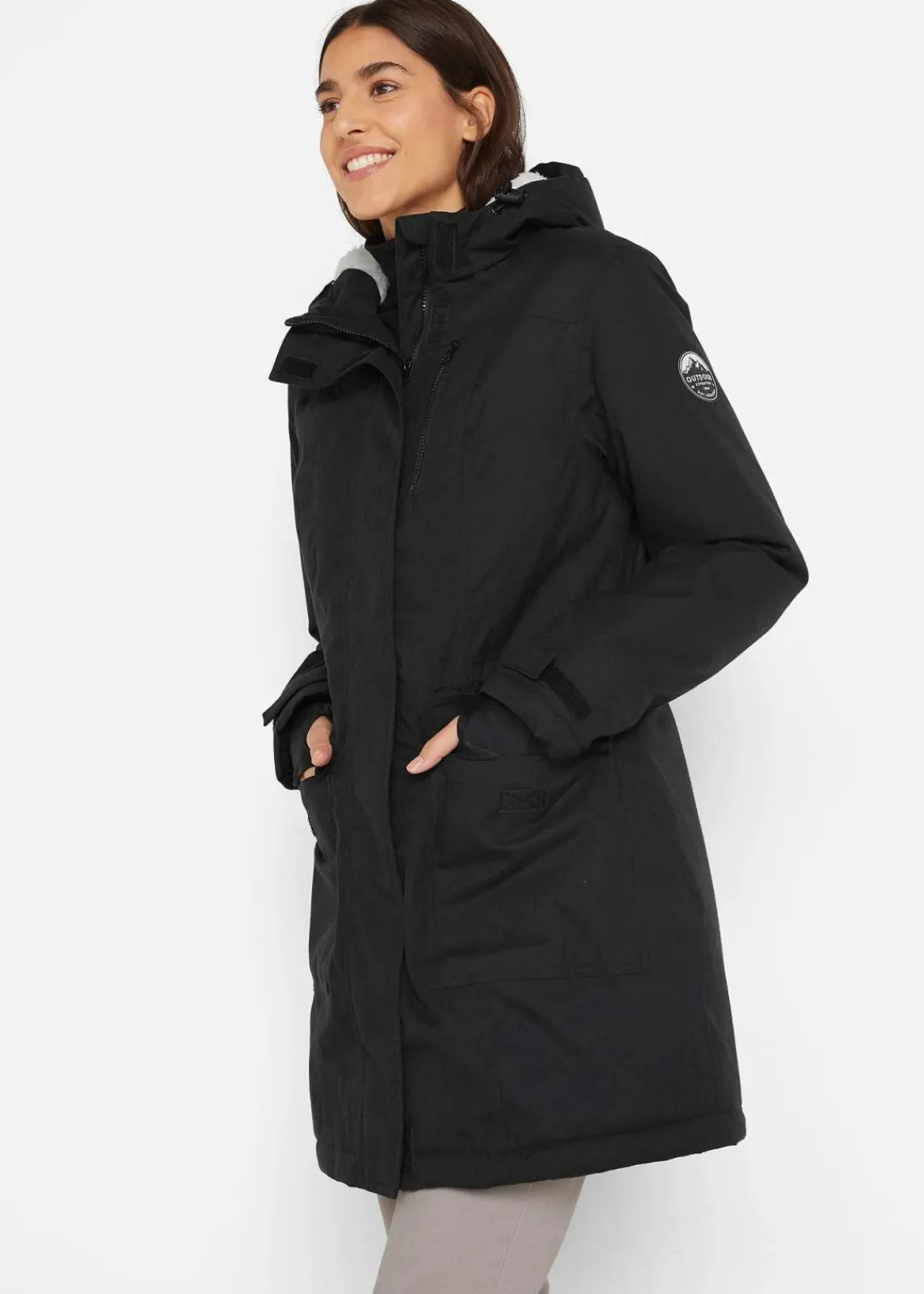 bonprix Bekleidung·Hosen|Jacken & Mäntel^wasserdichte Funktions-Parka mit Teddyfleece in der Kapuze schwarz