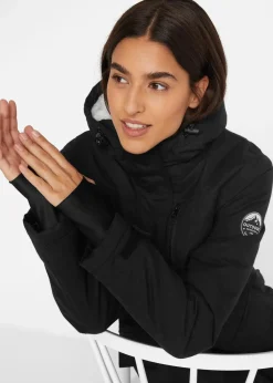 bonprix Bekleidung·Hosen|Jacken & Mäntel^wasserdichte Funktions-Parka mit Teddyfleece in der Kapuze schwarz
