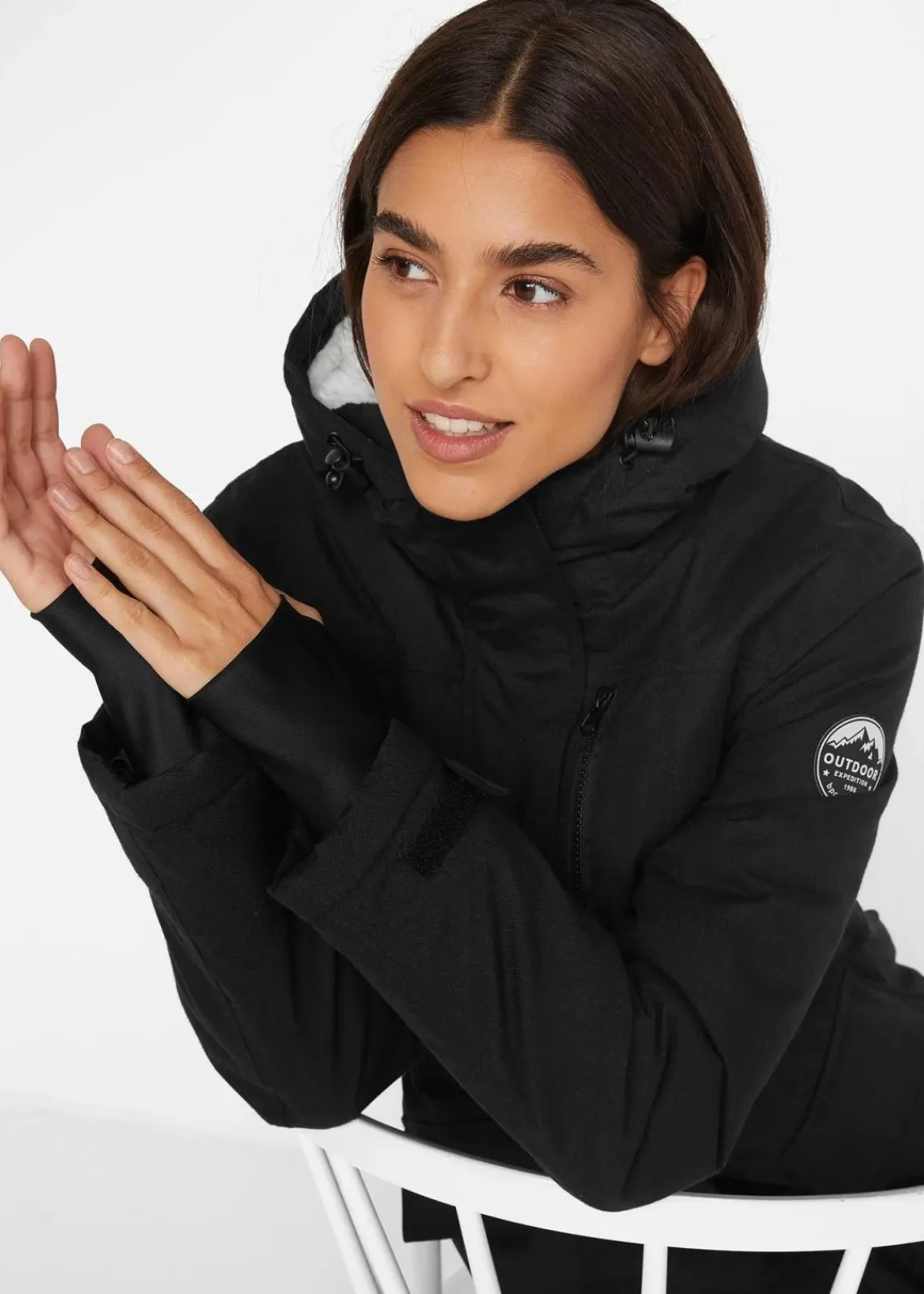 bonprix Bekleidung·Hosen|Jacken & Mäntel^wasserdichte Funktions-Parka mit Teddyfleece in der Kapuze schwarz