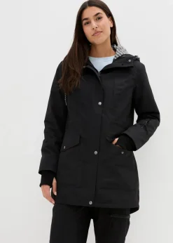 bonprix Bekleidung·Hosen|Thermobekleidung^wasserdichte 3in1 Longjacke mit praktischen Taschen schwarz/grau meliert