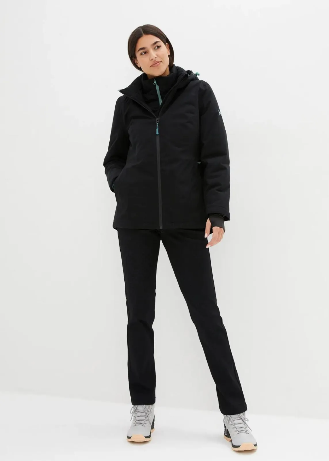 bonprix Jacken & Mäntel|Sportbekleidung^Wasserdichte 2in1 Optik Funktions-Jacke schwarz