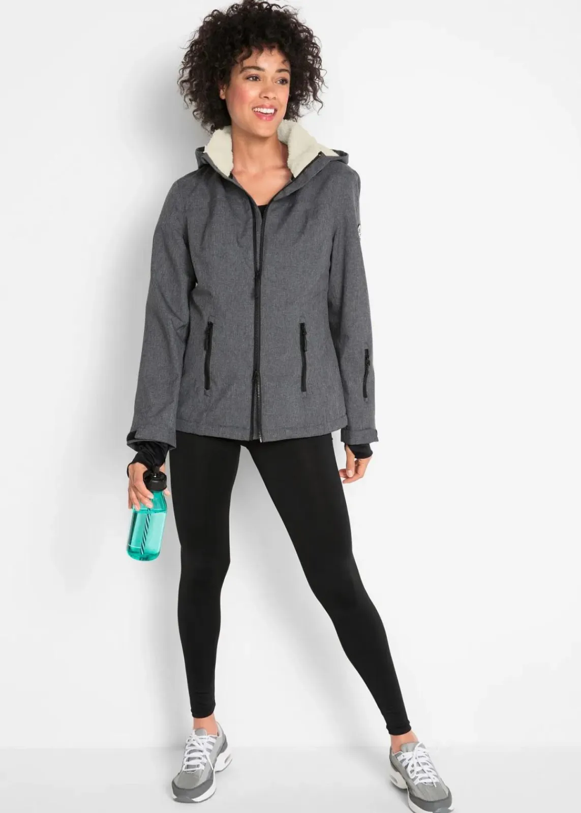 bonprix Bekleidung·Jumpsuits|Bekleidung·Sweat^wasserdichte Outdoor-Funktions-Jacke mit Teddyfleece schiefergrau meliert