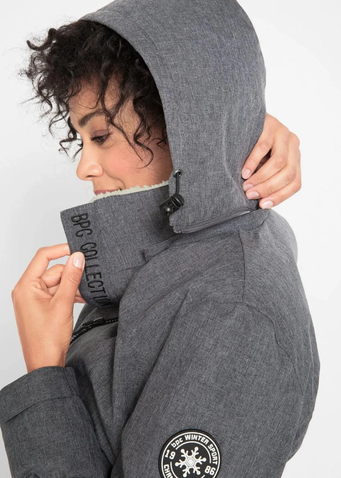 bonprix Bekleidung·Jumpsuits|Bekleidung·Sweat^wasserdichte Outdoor-Funktions-Jacke mit Teddyfleece schiefergrau meliert