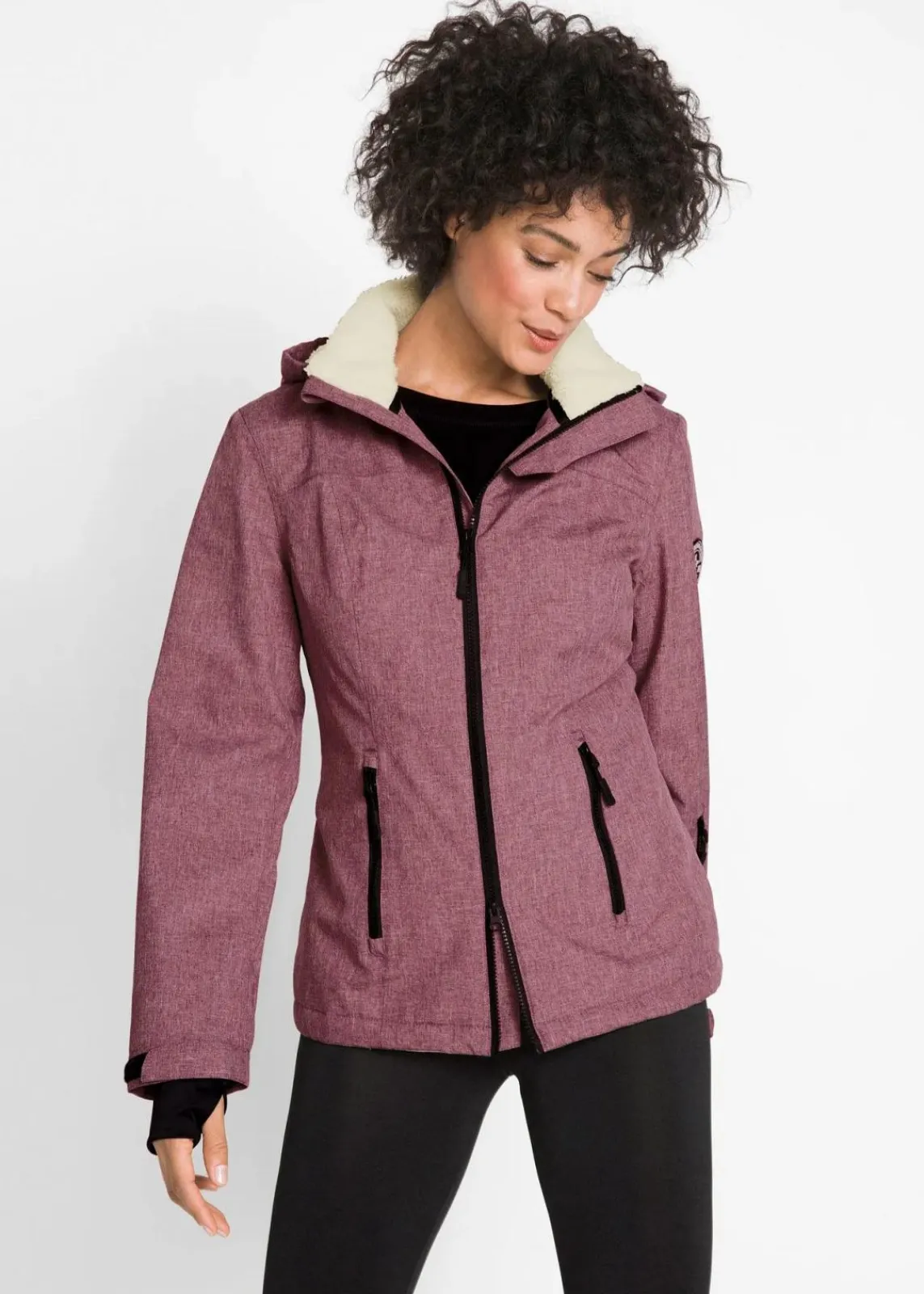 bonprix Jacken & Mäntel|Sportbekleidung^wasserdichte Outdoor-Funktions-Jacke mit Teddyfleece bordeaux meliert