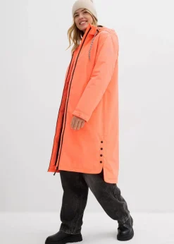 bonprix Nachhaltigere Materialien|Jacken & Mäntel^wasserdichter, wattierter Regenmantel in Midi-Länge neonorange/schwarz