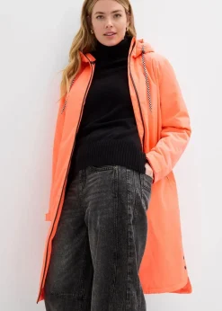 bonprix Nachhaltigere Materialien|Jacken & Mäntel^wasserdichter, wattierter Regenmantel in Midi-Länge neonorange/schwarz
