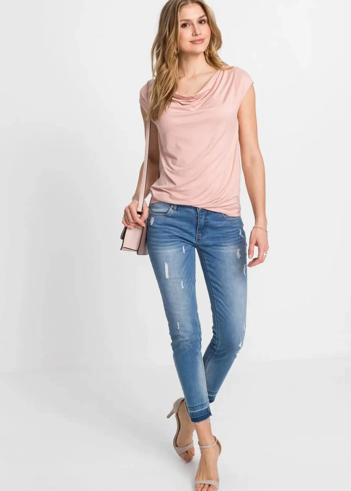 bonprix Nachhaltigere Materialien|Shirts & Tops^Wasserfall-Shirt aus Viskose-Mix vintagerosa