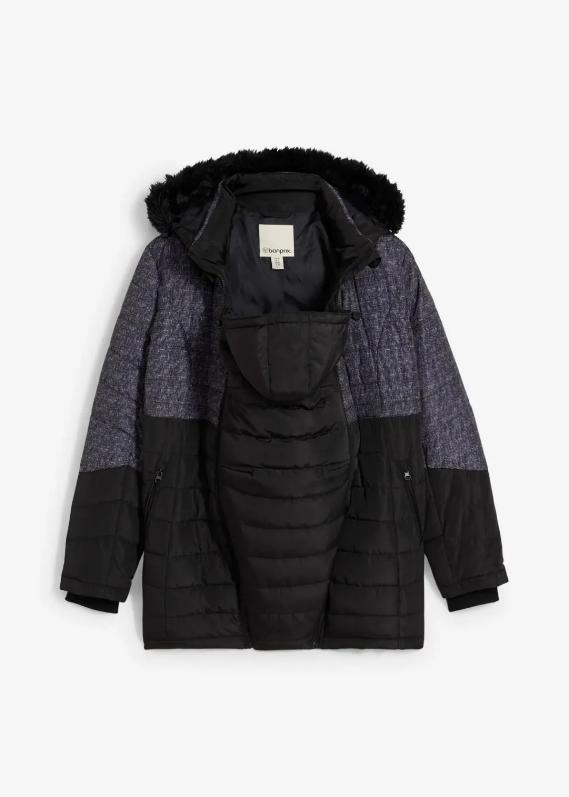 bonprix Bekleidung·Blazer|Umstandsmode^Wattierte 3-in-1 Umstandsjacke und Tragejacke schwarz/grau