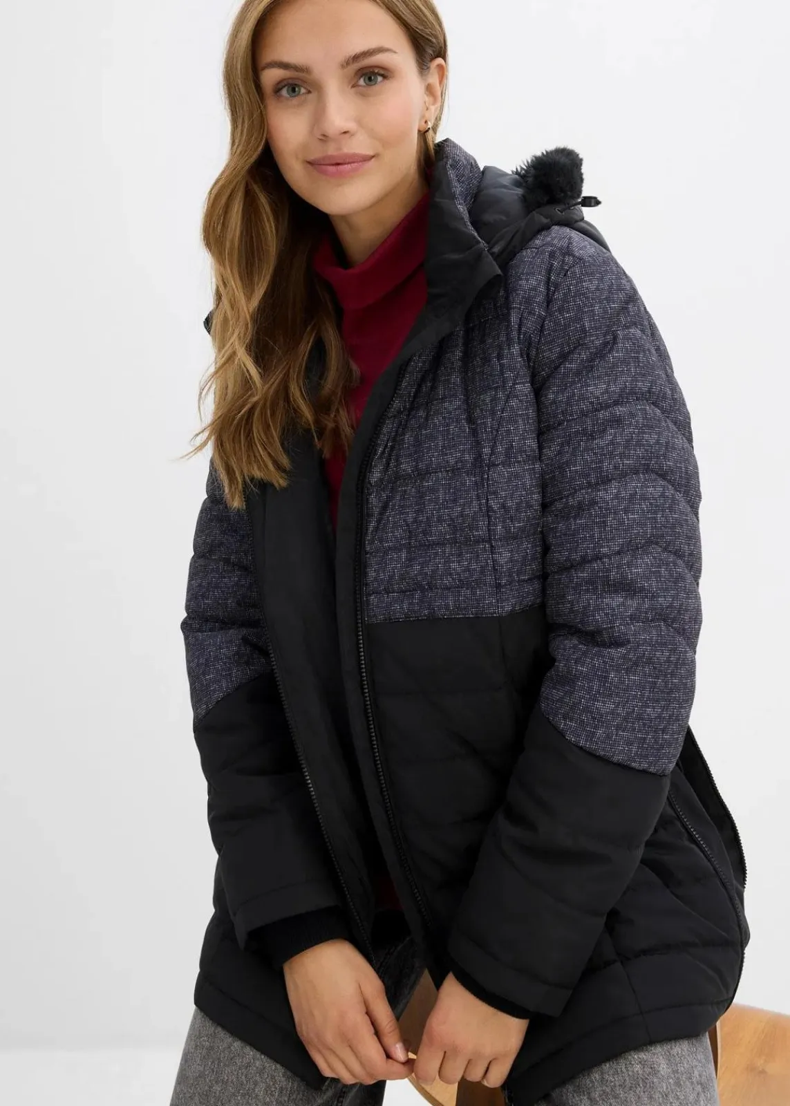 bonprix Bekleidung·Blazer|Umstandsmode^Wattierte 3-in-1 Umstandsjacke und Tragejacke schwarz/grau