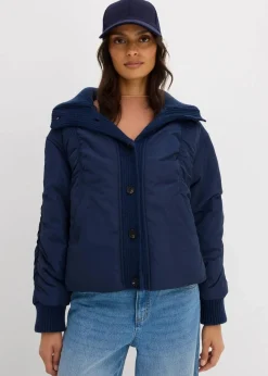 bonprix Nachhaltigere Materialien|Jacken & Mäntel^Wattierte Jacke mit Strickbündchen dunkelblau