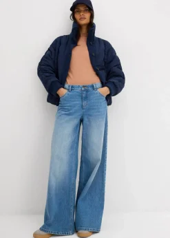bonprix Nachhaltigere Materialien|Jacken & Mäntel^Wattierte Jacke mit Strickbündchen dunkelblau