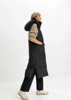 bonprix Nachhaltigere Materialien|Jacken & Mäntel^Wattierte Steppweste mit abnehmbarer Kapuze schwarz