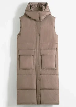 bonprix Bekleidung·Hosen|Jacken & Mäntel^Wattierte Steppweste mit abnehmbarer Kapuze taupe