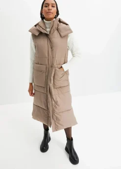 bonprix Bekleidung·Hosen|Jacken & Mäntel^Wattierte Steppweste mit abnehmbarer Kapuze taupe