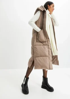 bonprix Bekleidung·Hosen|Jacken & Mäntel^Wattierte Steppweste mit abnehmbarer Kapuze taupe