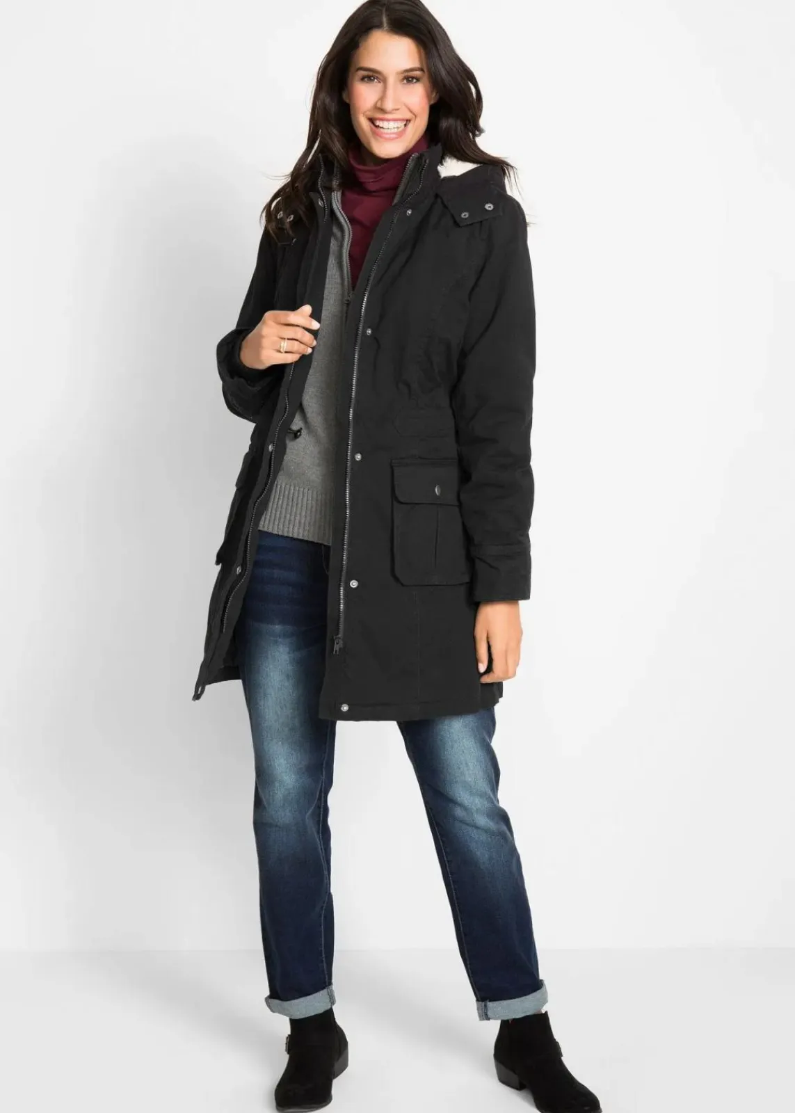 bonprix Bekleidung·Hosen|Jacken & Mäntel^Wattierter Baumwoll-Parka schwarz
