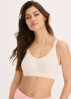 bonprix Seamless|Bhs^​​​​Wattierter Feel Comfort Lasercut T-Shirt BH ohne Bügel sandbeige