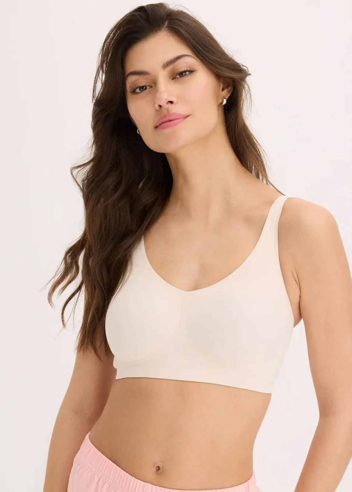 bonprix Seamless|Bhs^Wattierter Feel Comfort Lasercut T-Shirt BH ohne Bügel sandbeige