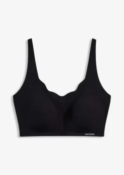 bonprix Seamless|Bhs^Wattierter Feel Comfort Lasercut T-Shirt BH ohne Bügel schwarz