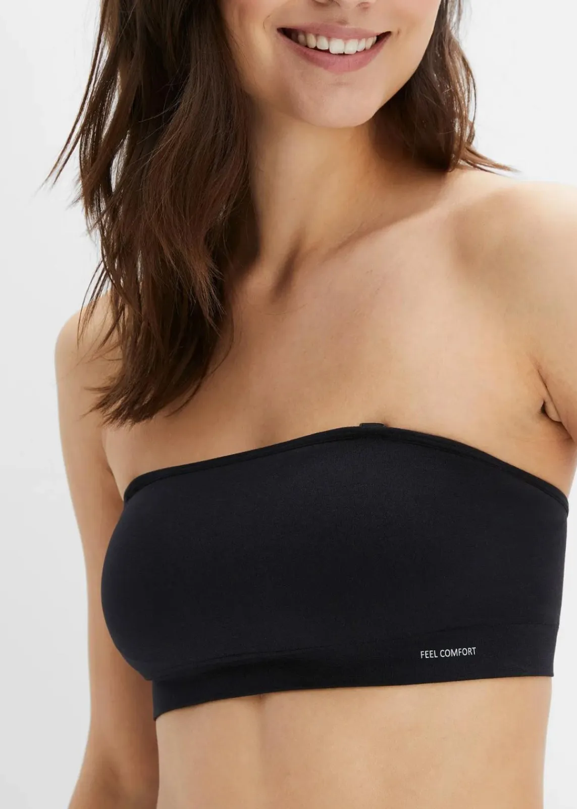 bonprix Bhs|Seamless^Wattierter Feel Comfort Seamless Bandeau-BH mit abnehmbaren Trägern schwarz