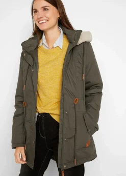 bonprix Jacken & Mäntel|Bekleidung·Hosen^Wattierter Parka mit Fellimitat-Besatz dunkeloliv