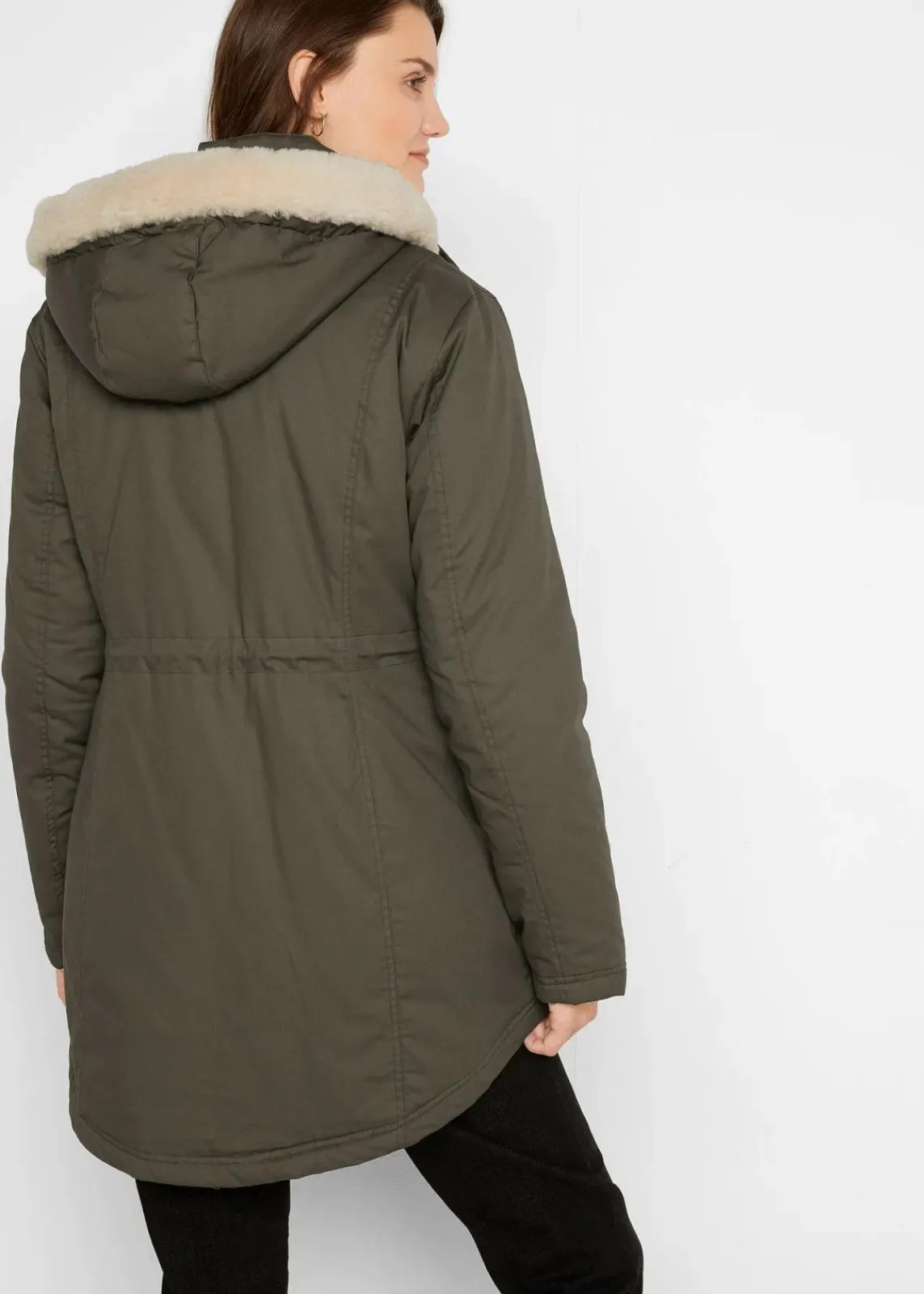 bonprix Jacken & Mäntel|Bekleidung·Hosen^Wattierter Parka mit Fellimitat-Besatz dunkeloliv