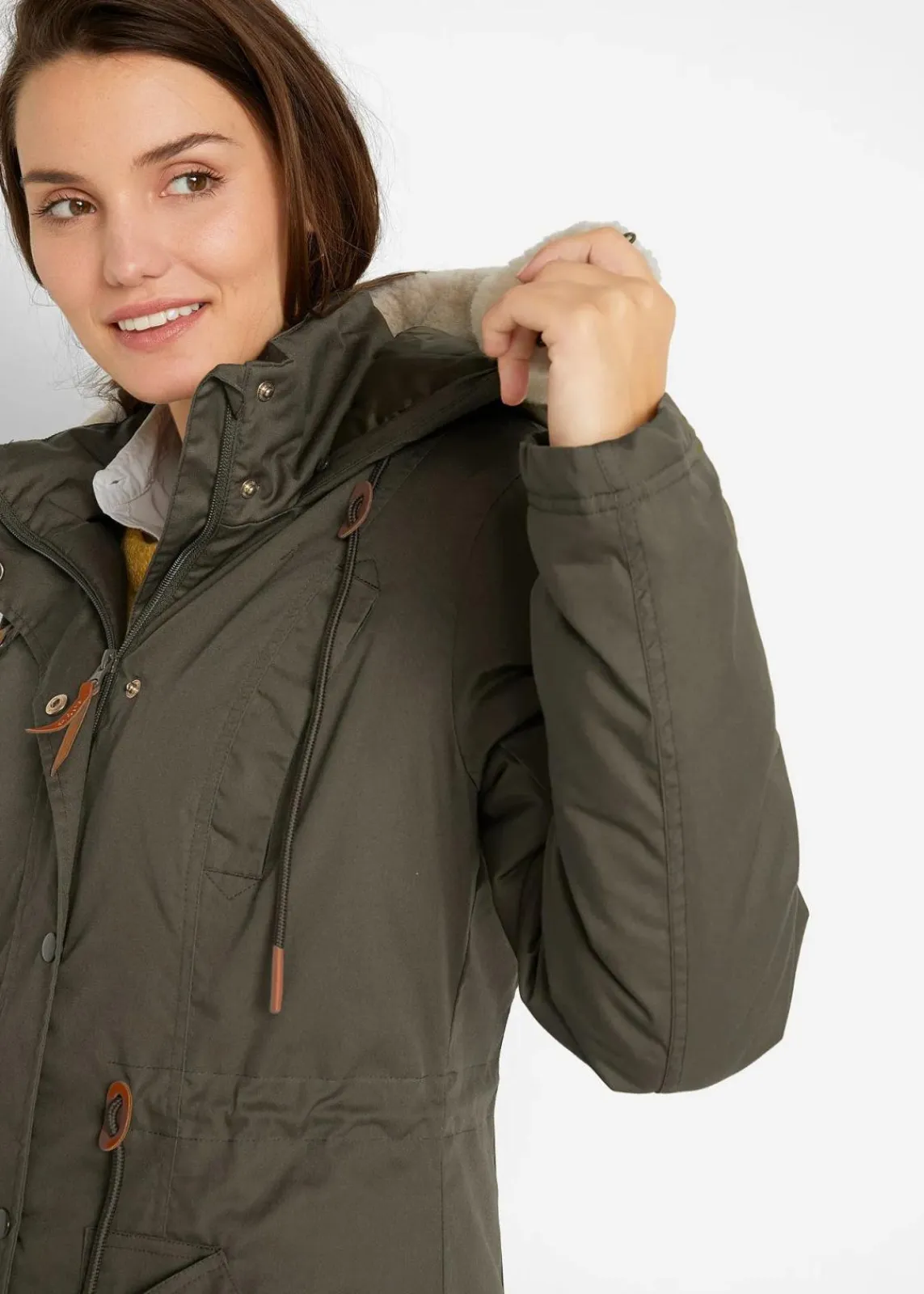 bonprix Jacken & Mäntel|Bekleidung·Hosen^Wattierter Parka mit Fellimitat-Besatz dunkeloliv