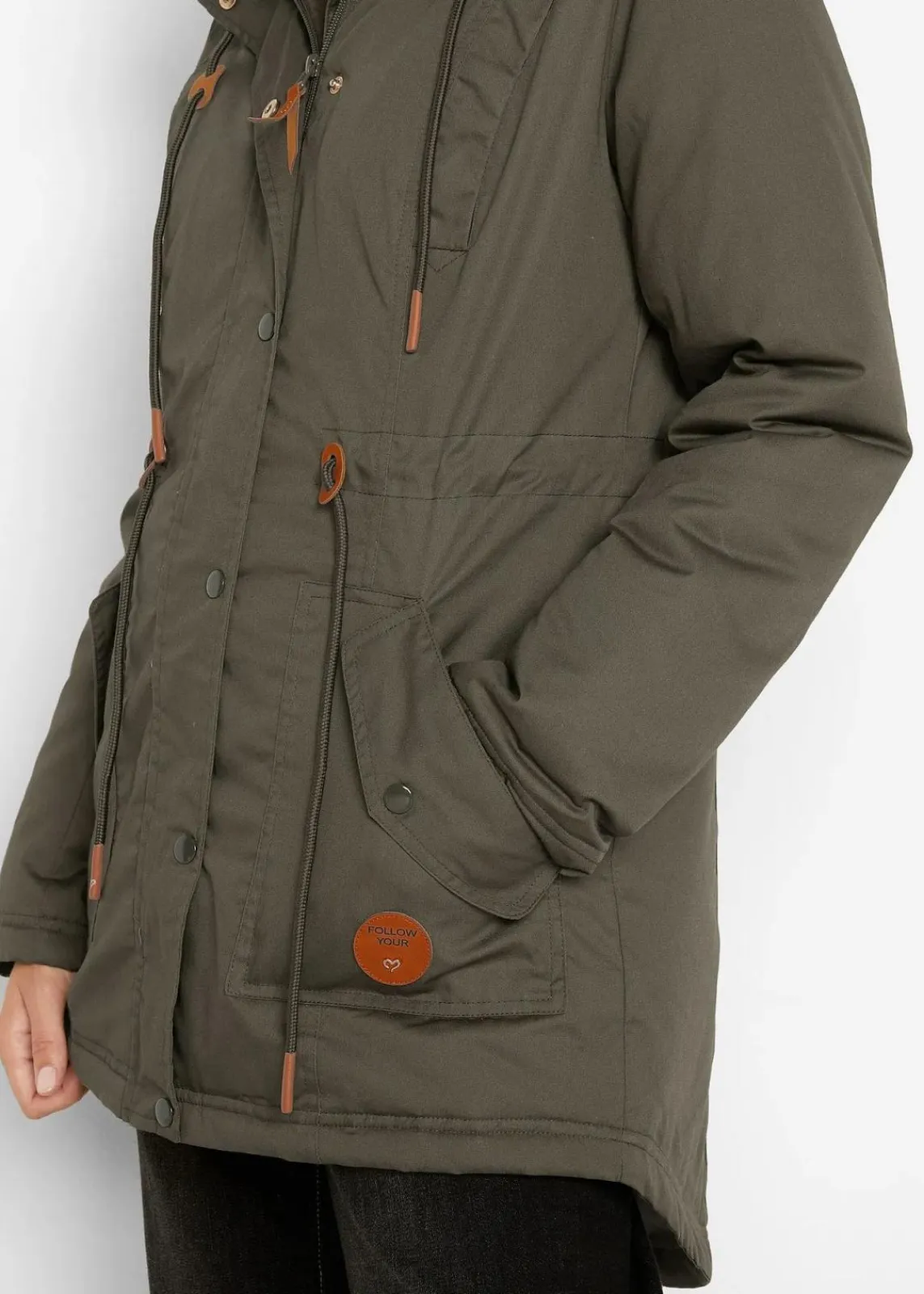bonprix Jacken & Mäntel|Bekleidung·Hosen^Wattierter Parka mit Fellimitat-Besatz dunkeloliv
