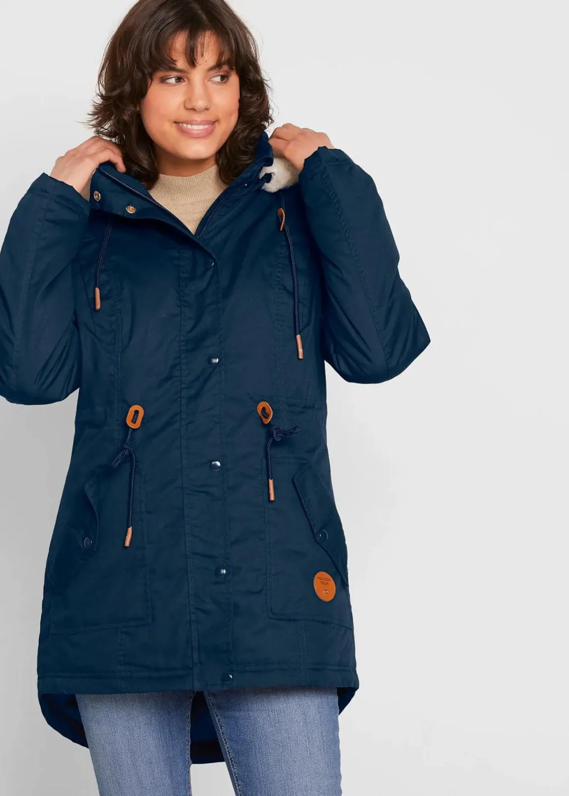 bonprix Jacken & Mäntel|Bekleidung·Hosen^Wattierter Parka mit Fellimitat-Besatz dunkelblau