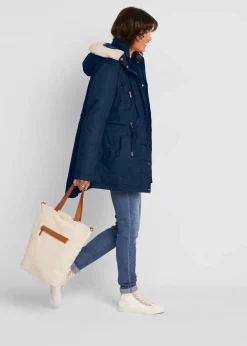 bonprix Jacken & Mäntel|Bekleidung·Hosen^Wattierter Parka mit Fellimitat-Besatz dunkelblau