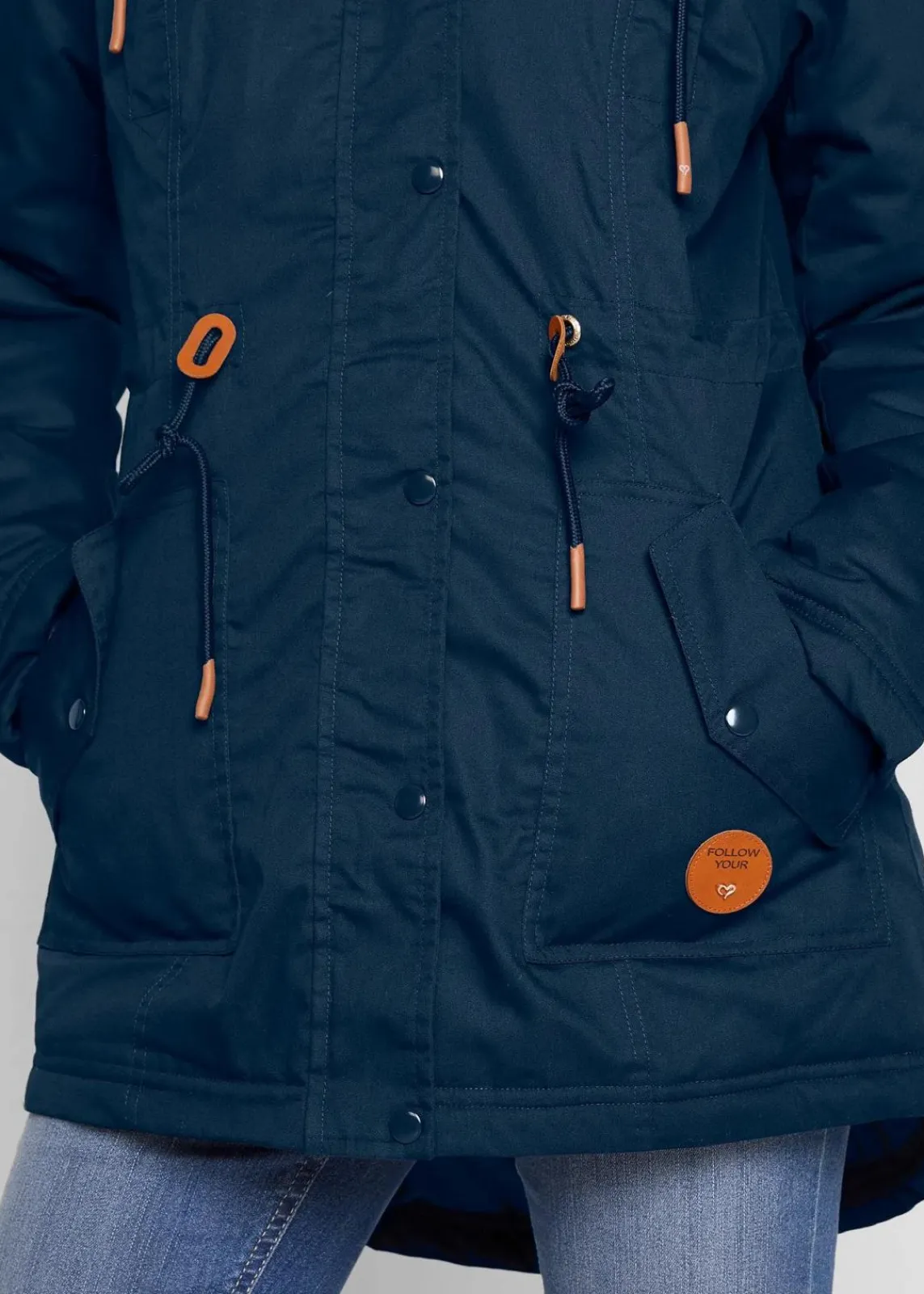 bonprix Jacken & Mäntel|Bekleidung·Hosen^Wattierter Parka mit Fellimitat-Besatz dunkelblau