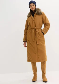 bonprix Bekleidung·Hosen|Jacken & Mäntel^Wattierter Trenchcoat mit abnehmbaren Fellkragen cognac braun