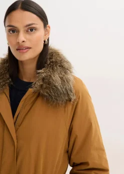 bonprix Bekleidung·Hosen|Jacken & Mäntel^Wattierter Trenchcoat mit abnehmbaren Fellkragen cognac braun