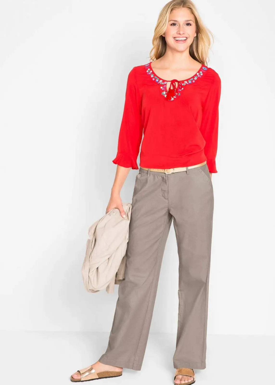 bonprix Hosen|Bekleidung·Kleider^Webhose aus Leinen-Baumwoll-Mix taupe