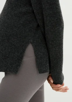 bonprix Bekleidung·Blazer|Nachhaltigere Materialien^Weicher Umstands-und Stillpullover mit Schlitz schwarz meliert