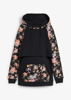 bonprix Bekleidung·Blazer|Umstandsmode^Weiches 2-in-1 Umstands-und Stillsweatshirt schwarz geblümt