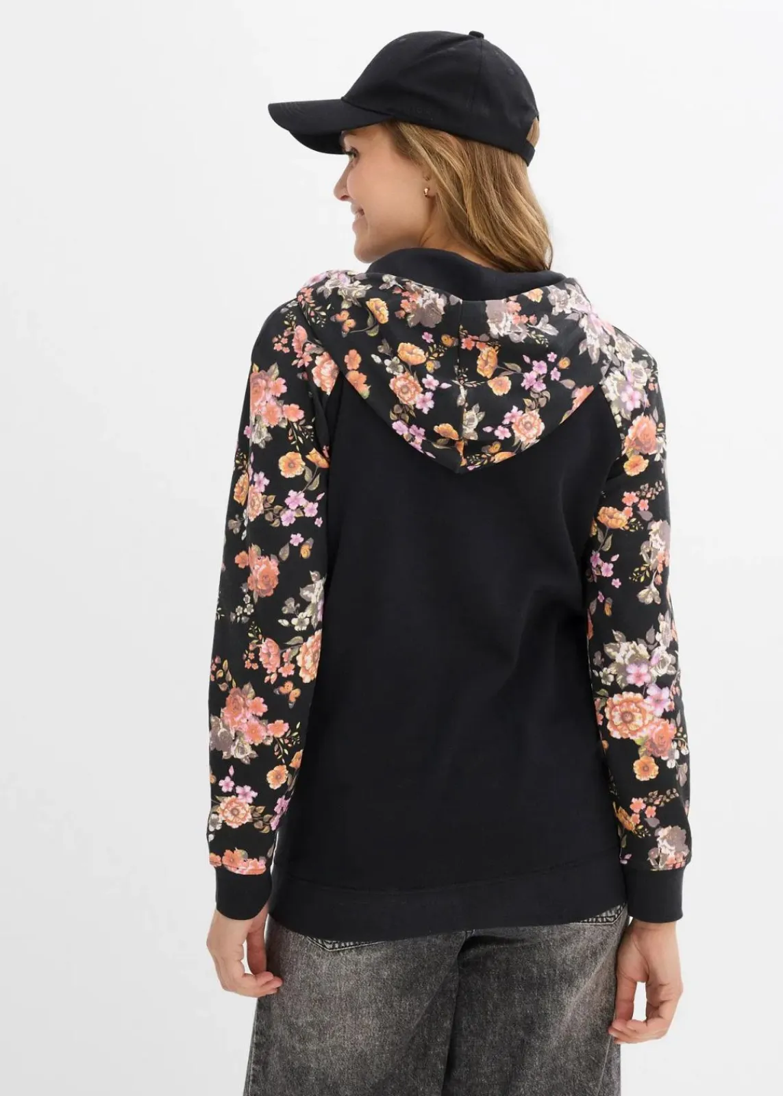 bonprix Bekleidung·Blazer|Umstandsmode^Weiches 2-in-1 Umstands-und Stillsweatshirt schwarz geblümt