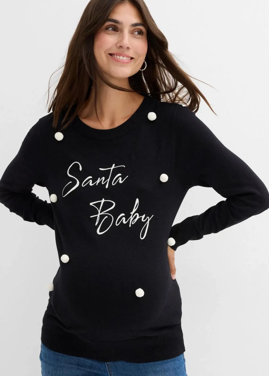 bonprix Bekleidung·Blazer|Umstandsmode^weihnachtlicher Umstandspullover aus Bio-Baumwolle schwarz/wollweiß