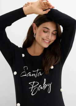 bonprix Bekleidung·Blazer|Umstandsmode^weihnachtlicher Umstandspullover aus Bio-Baumwolle schwarz/wollweiß