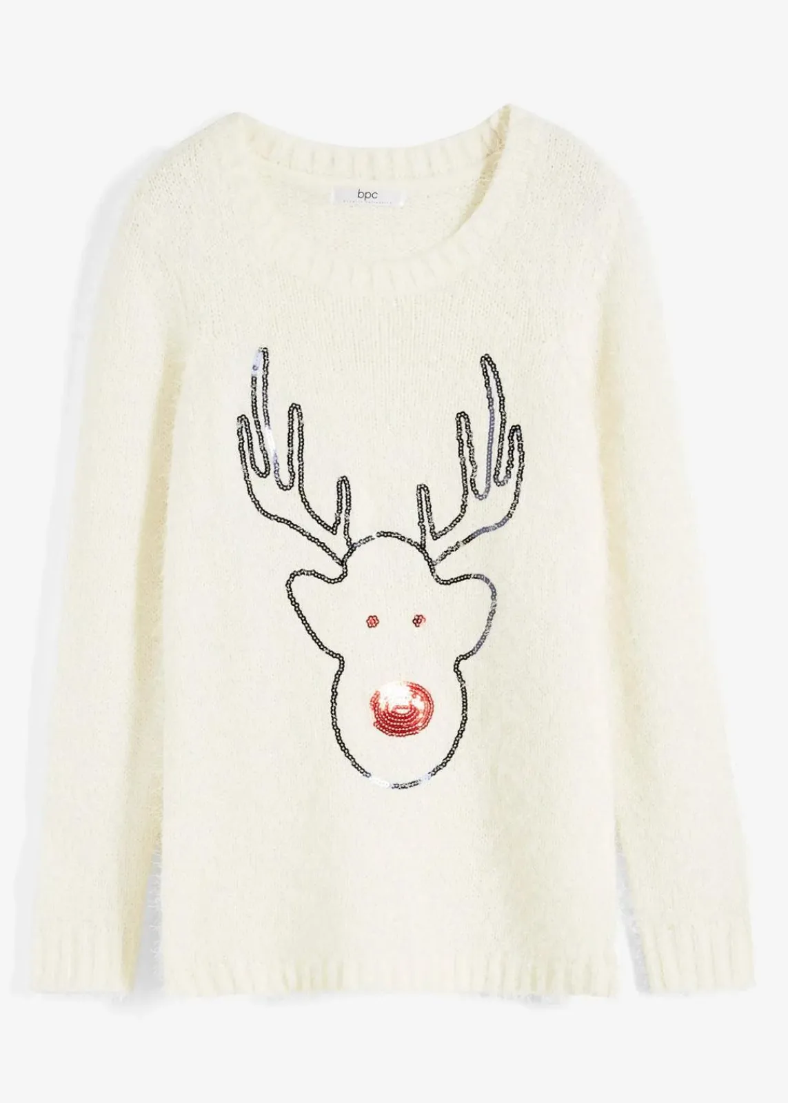 bonprix Bekleidung·Umstandsmode|Bekleidung·Jeans^Weihnachtspullover wollweiß mit weihnachtsmotiv