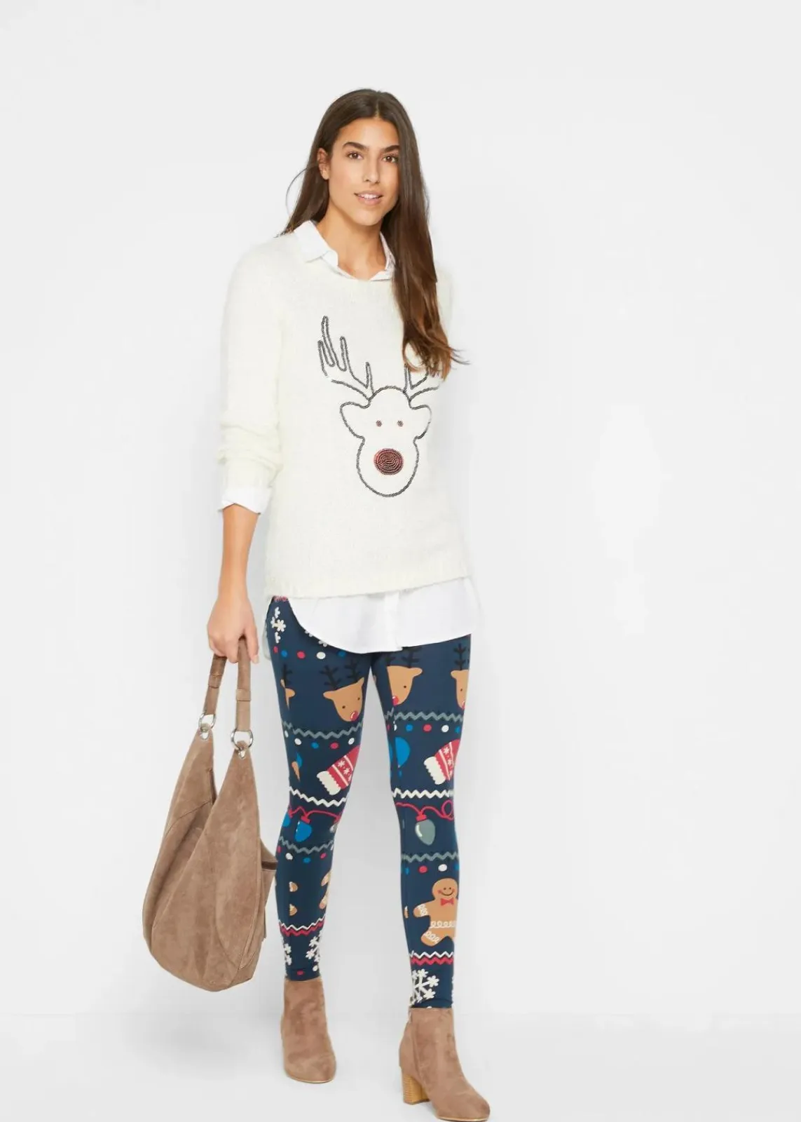 bonprix Bekleidung·Umstandsmode|Bekleidung·Jeans^Weihnachtspullover wollweiß mit weihnachtsmotiv