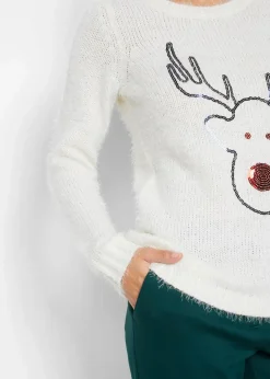 bonprix Bekleidung·Umstandsmode|Bekleidung·Jeans^Weihnachtspullover wollweiß mit weihnachtsmotiv