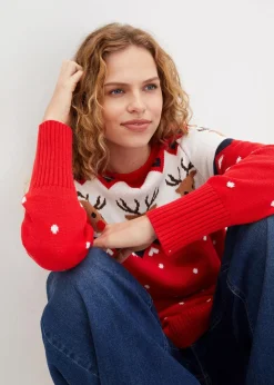 bonprix Pullover & Strickjacken|Strickmode^Weihnachtspullover erdbeere