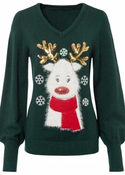 bonprix Bekleidung·Umstandsmode|Bekleidung·Jeans^Weihnachts-Pullover tiefgrün
