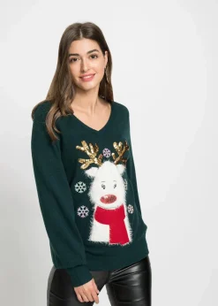 bonprix Bekleidung·Umstandsmode|Bekleidung·Jeans^Weihnachts-Pullover tiefgrün