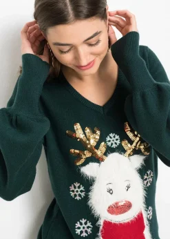 bonprix Bekleidung·Umstandsmode|Bekleidung·Jeans^Weihnachts-Pullover tiefgrün